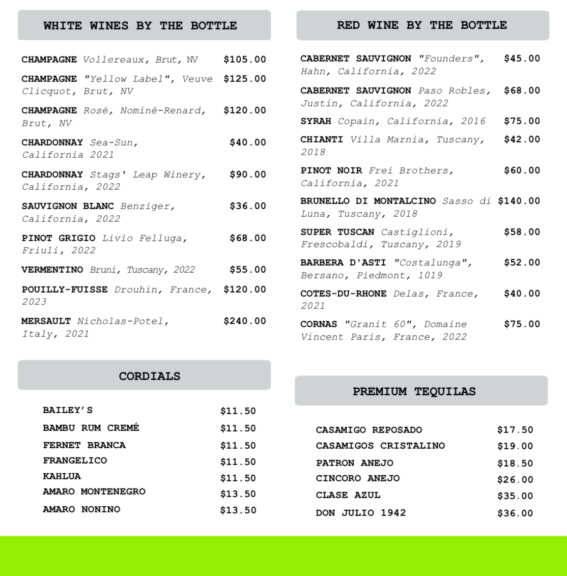 old world libations menu